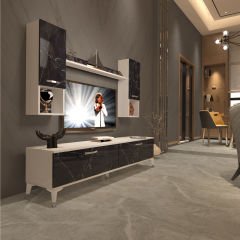 Decoraktiv Eko 5DA Mdf Std Silver Tv Ünitesi Tv Sehpası Beyaz - Siyah Mermer