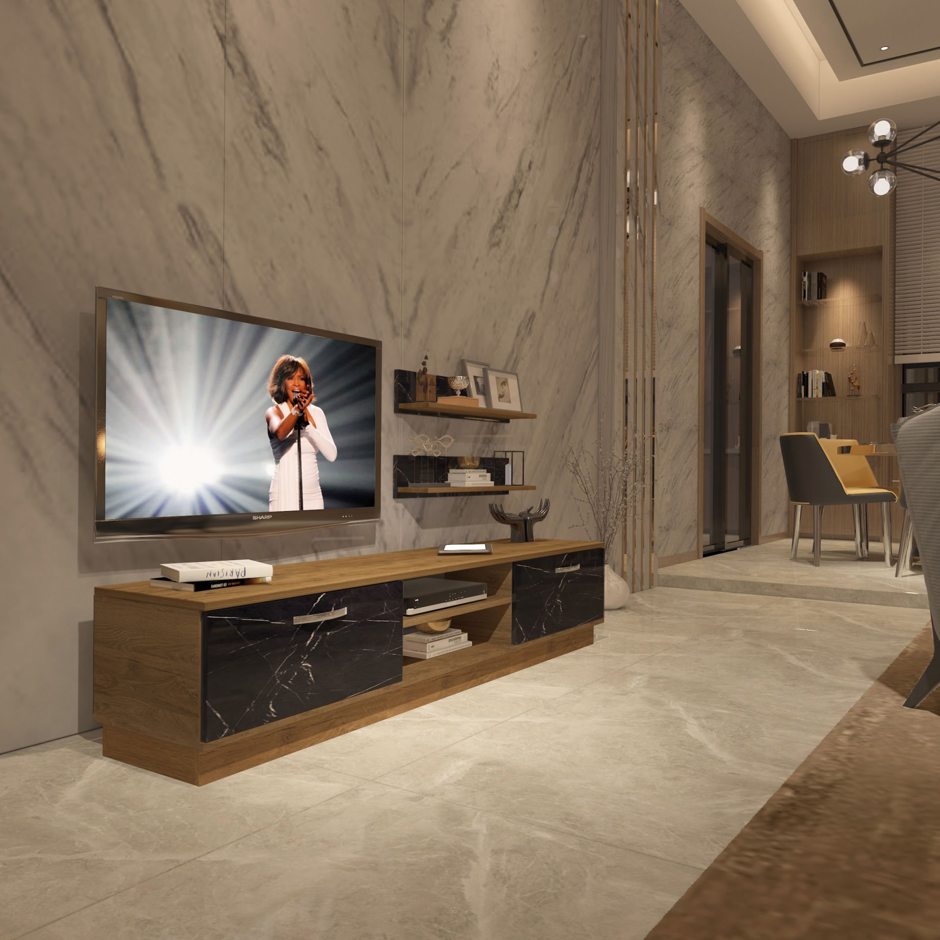 Decoraktiv Eko 4B Mdf Dvd Tv Ünitesi Tv Sehpası Pera - Siyah Mermer