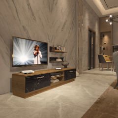 Decoraktiv Eko 4B Mdf Dvd Tv Ünitesi Tv Sehpası Pera - Siyah Mermer