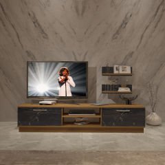 Decoraktiv Eko 4B Mdf Dvd Tv Ünitesi Tv Sehpası Pera - Siyah Mermer