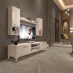 Decoraktiv Eko 5DA Mdf Dvd Silver Tv Ünitesi Tv Sehpası Parlak Beyaz