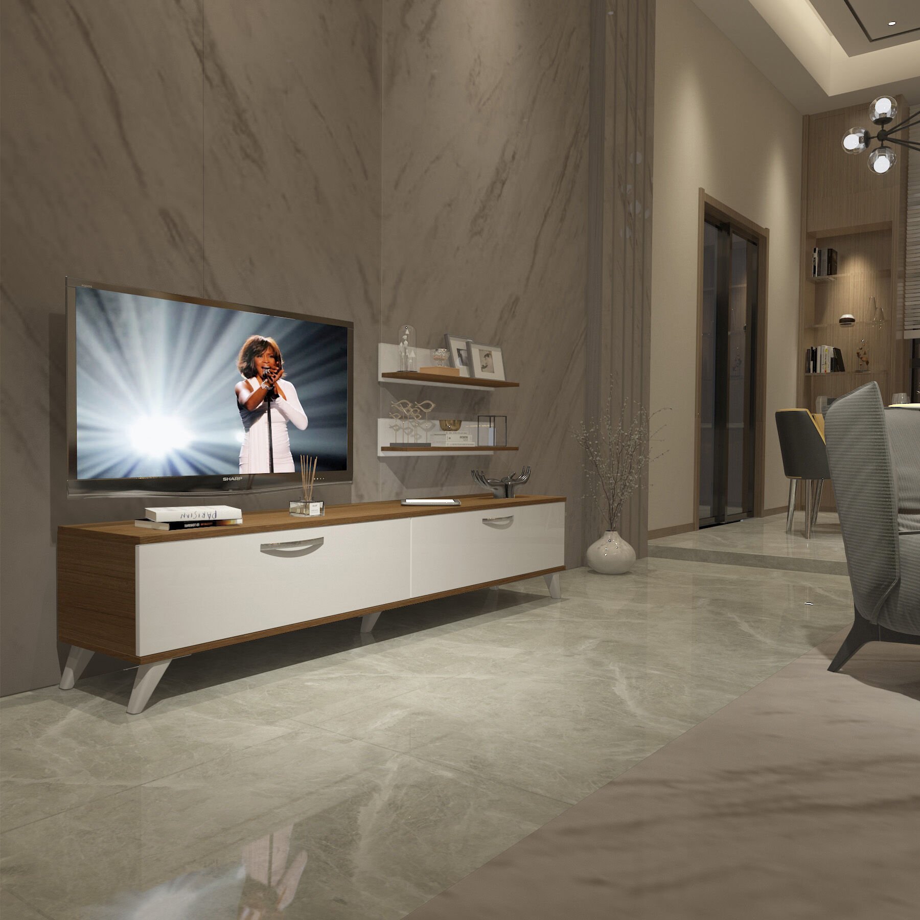 Decoraktiv Eko 4 Slm Std Retro Tv Ünitesi Tv Sehpası Ceviz - Beyaz