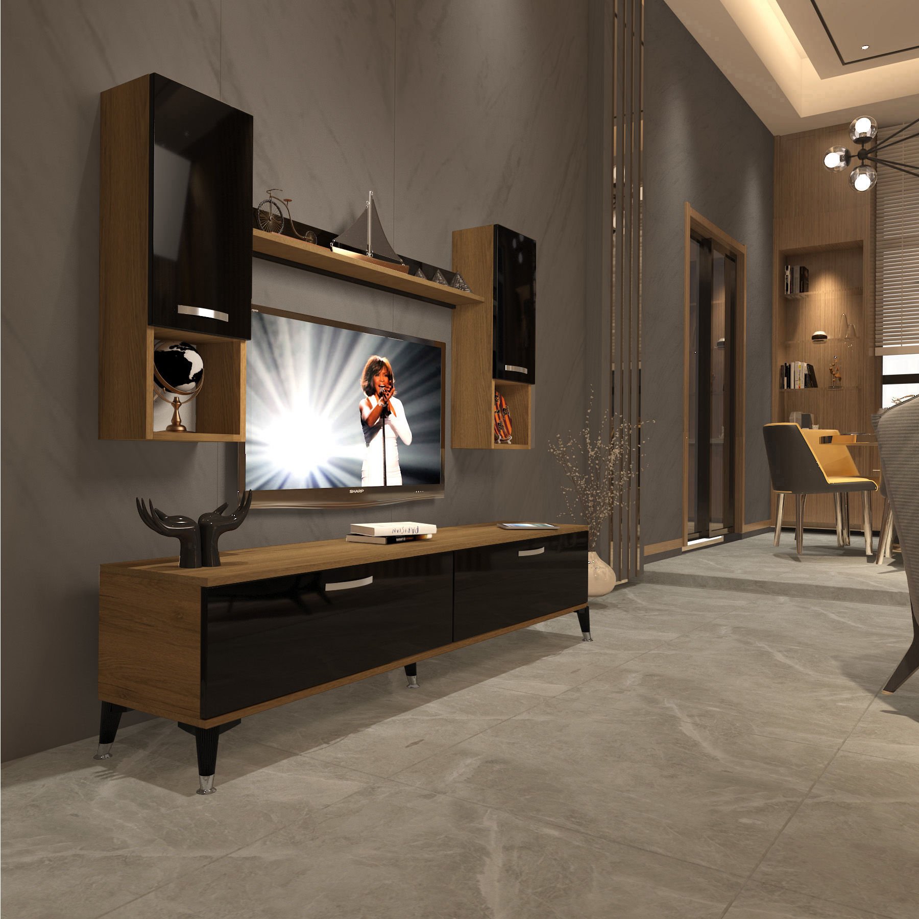 Decoraktiv Eko 5DA Mdf Std Silver Tv Ünitesi Tv Sehpası Pera - Siyah