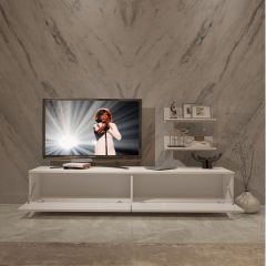 Decoraktiv Eko 4 Slm Std Retro Tv Ünitesi Tv Sehpası Parlak Beyaz