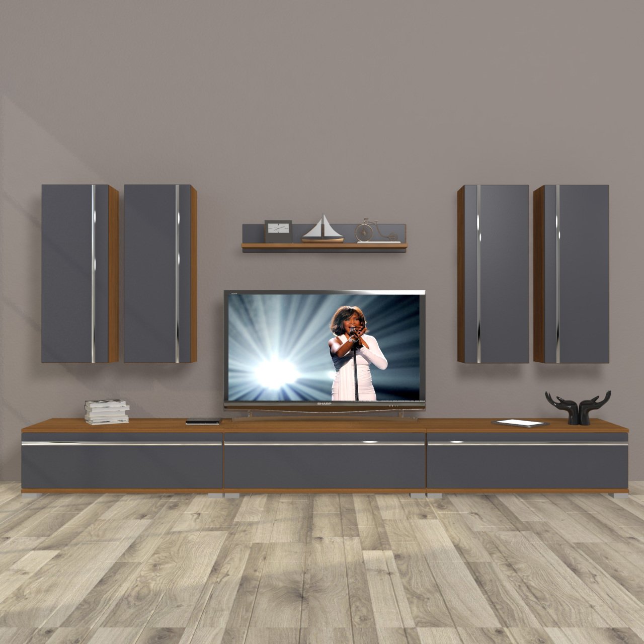 Decoraktiv Eko 8D Mdf Tv Ünitesi Tv Sehpası Ceviz - Antrasit