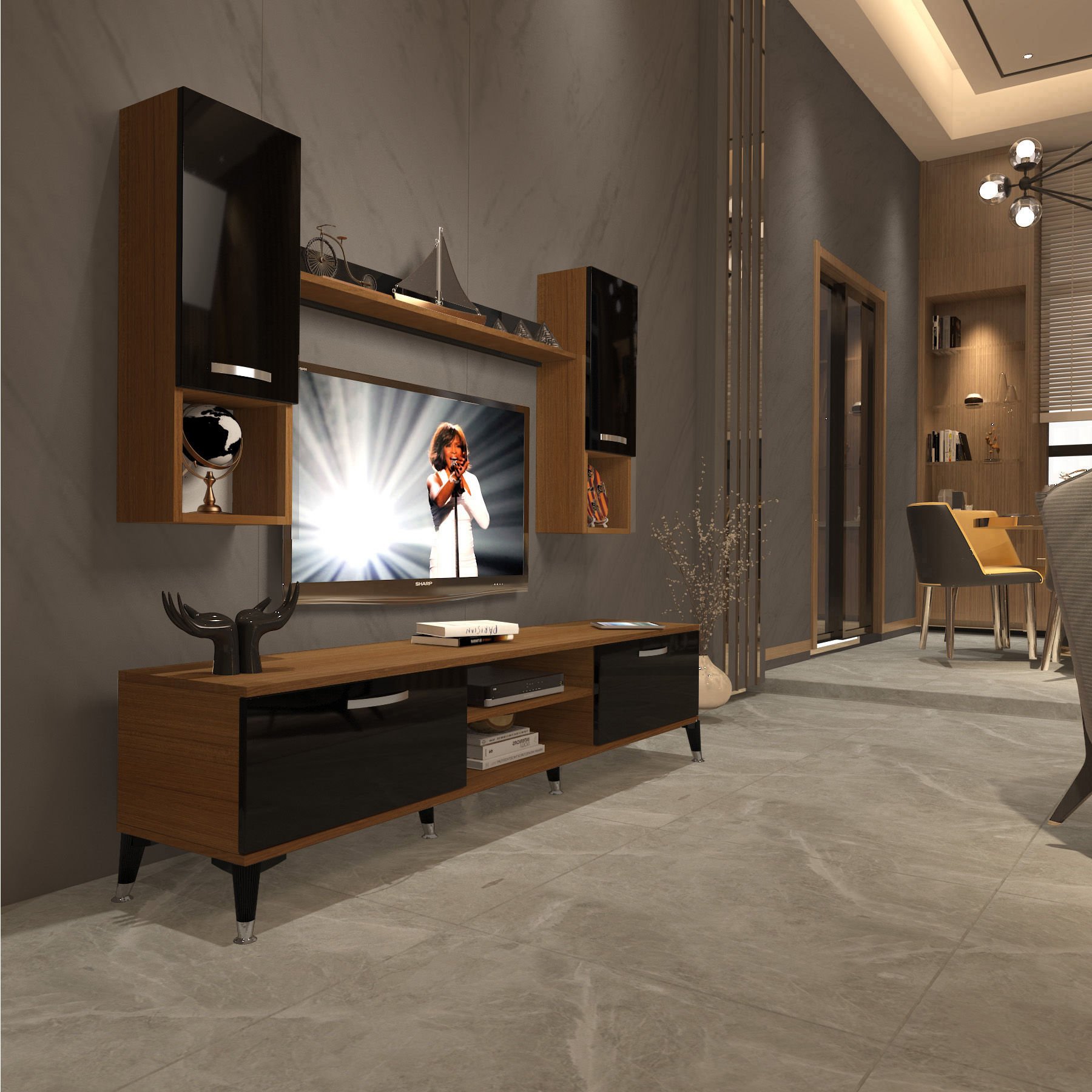 Decoraktiv Eko 5DA Mdf Dvd Silver Tv Ünitesi Tv Sehpası Ceviz - Siyah