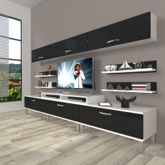Decoraktiv Ekoflex 8Y Slm Krom Ayaklı Tv Ünitesi Tv Sehpası Beyaz - Siyah