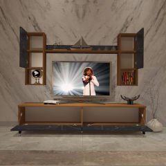 Decoraktiv Eko 5DA Mdf Std Silver Tv Ünitesi Tv Sehpası Ceviz - Siyah Mermer