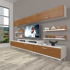 Decoraktiv Ekoflex 8Y Slm Krom Ayaklı Tv Ünitesi Tv Sehpası Beyaz - Ceviz