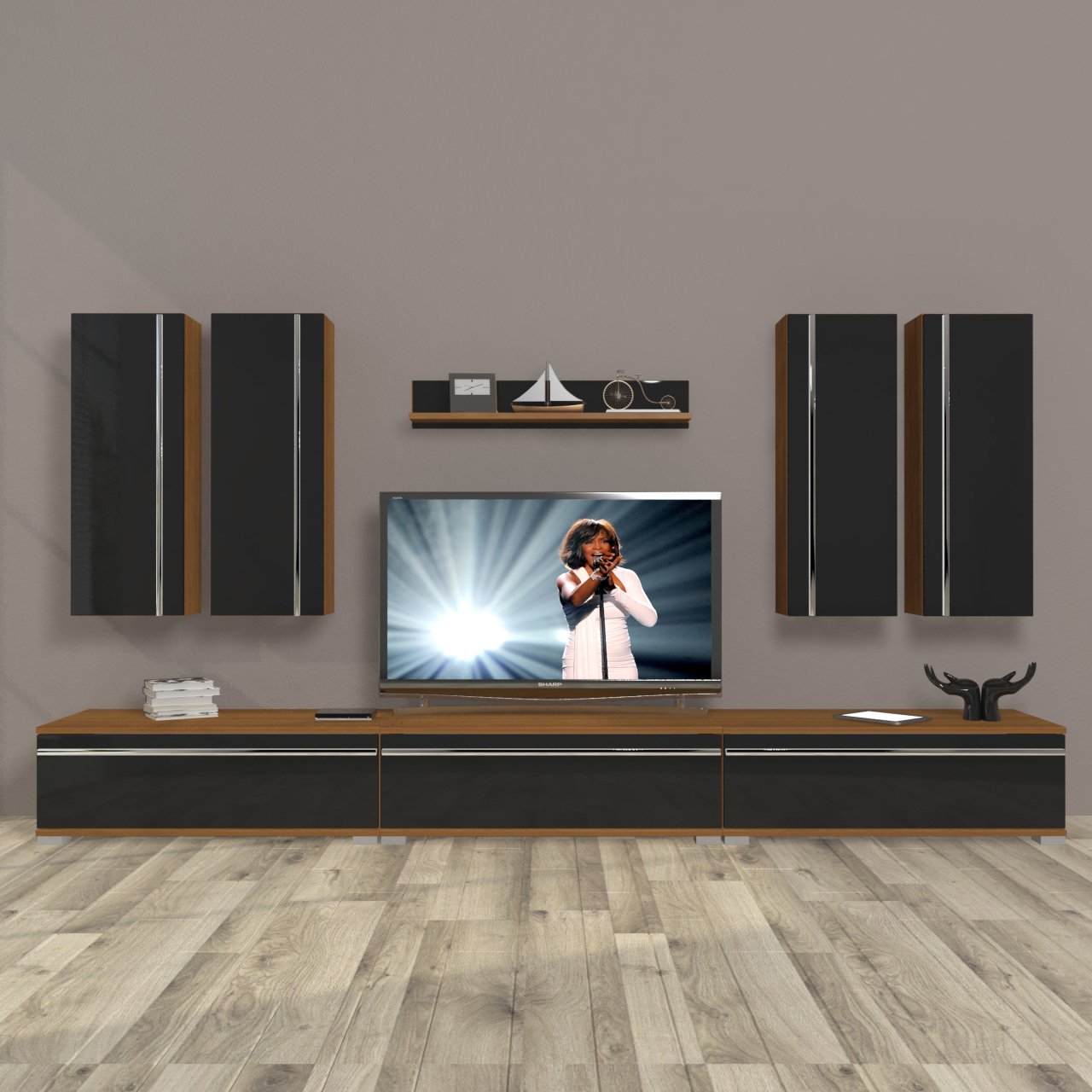 Decoraktiv Eko 8D Mdf Tv Ünitesi Tv Sehpası Ceviz - Siyah
