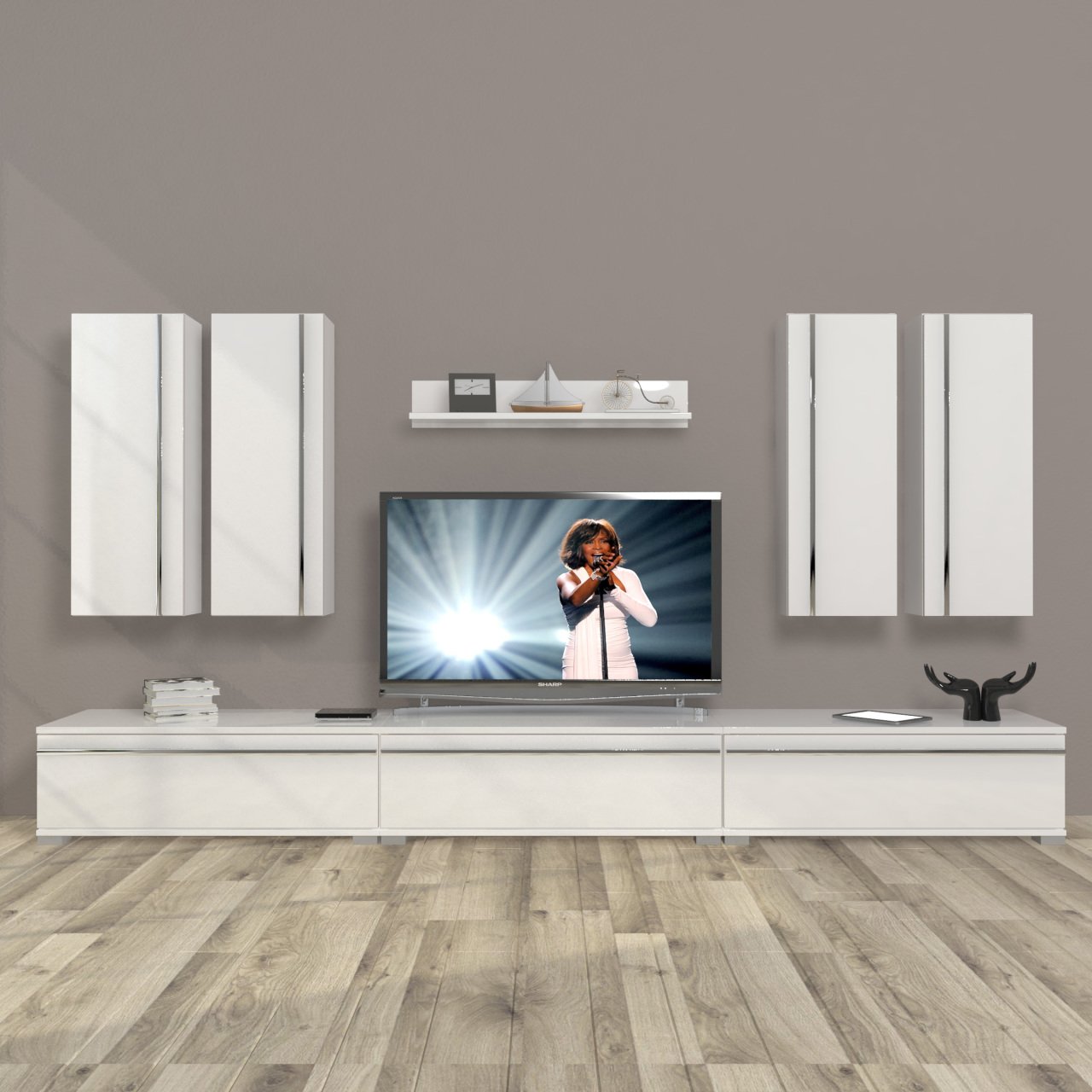 Decoraktiv Eko 8D Mdf Tv Ünitesi Tv Sehpası Parlak Beyaz