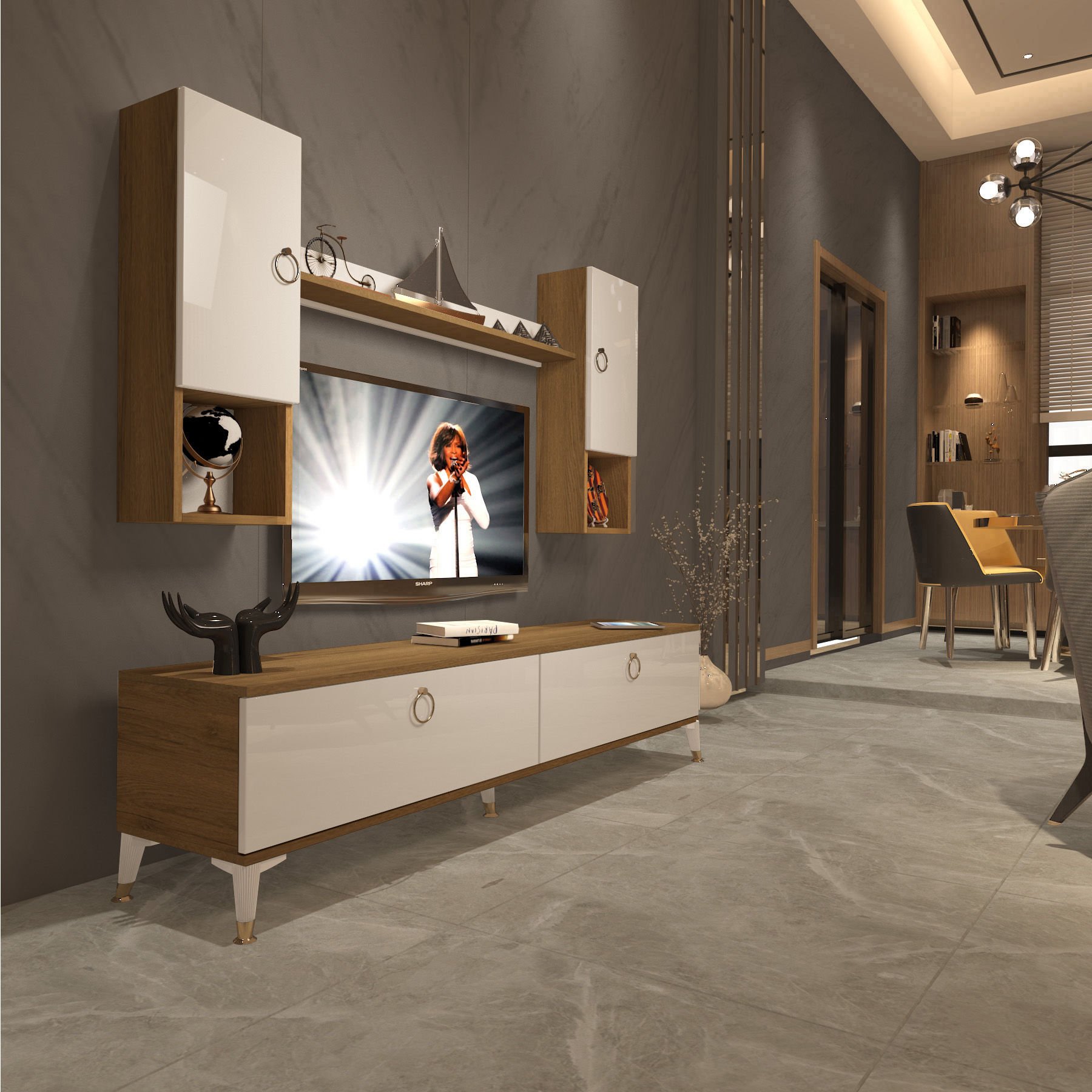 Decoraktiv Eko 5DA Mdf Std Gold Tv Ünitesi Tv Sehpası Pera - Beyaz