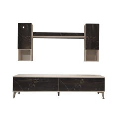 Decoraktiv Eko 5DA Mdf Std Gold Tv Ünitesi Tv Sehpası Beyaz - Siyah Mermer