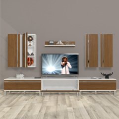 Decoraktiv Eko 8D Mdf Krom Ayaklı Tv Ünitesi Tv Sehpası Beyaz - Ceviz