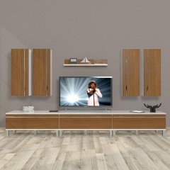 Decoraktiv Eko 8D Mdf Krom Ayaklı Tv Ünitesi Tv Sehpası Beyaz - Ceviz