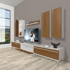 Decoraktiv Eko 8D Mdf Krom Ayaklı Tv Ünitesi Tv Sehpası Beyaz - Ceviz