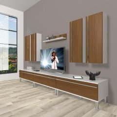 Decoraktiv Eko 8D Mdf Krom Ayaklı Tv Ünitesi Tv Sehpası Beyaz - Ceviz