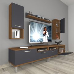 Decoraktiv Eko 5220DA Mdf Krom Ayaklı Tv Ünitesi Tv Sehpası Ceviz - Antrasit