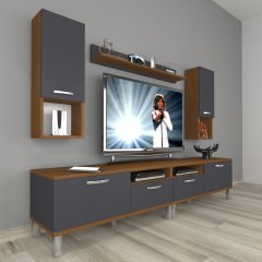 Decoraktiv Eko 5220DA Mdf Krom Ayaklı Tv Ünitesi Tv Sehpası Ceviz - Antrasit