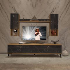 Decoraktiv Eko 5DA Mdf Std Gold Tv Ünitesi Tv Sehpası Pera - Siyah Mermer