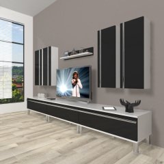 Decoraktiv Eko 8D Mdf Krom Ayaklı Tv Ünitesi Tv Sehpası Beyaz - Siyah