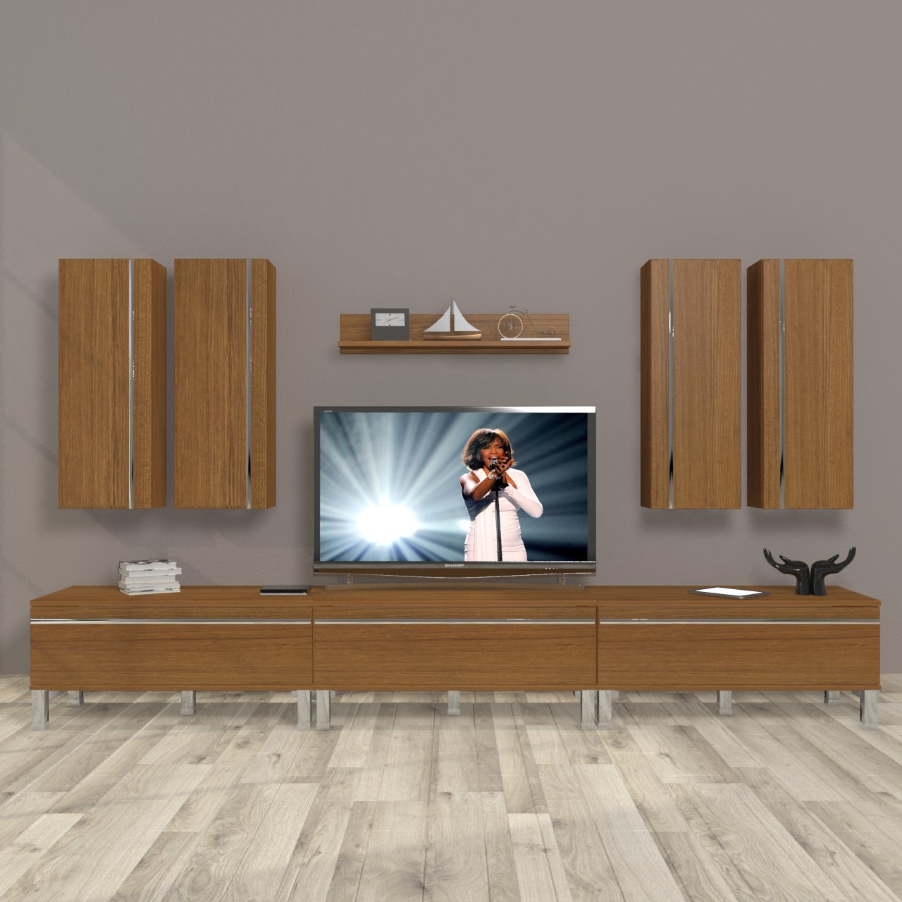 Decoraktiv Eko 8D Mdf Krom Ayaklı Tv Ünitesi Tv Sehpası Ceviz