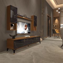 Decoraktiv Eko 5DA Mdf Std Gold Tv Ünitesi Tv Sehpası Ceviz - Siyah Mermer