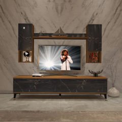 Decoraktiv Eko 5DA Mdf Std Gold Tv Ünitesi Tv Sehpası Ceviz - Siyah Mermer