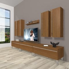 Decoraktiv Eko 8D Mdf Krom Ayaklı Tv Ünitesi Tv Sehpası Ceviz