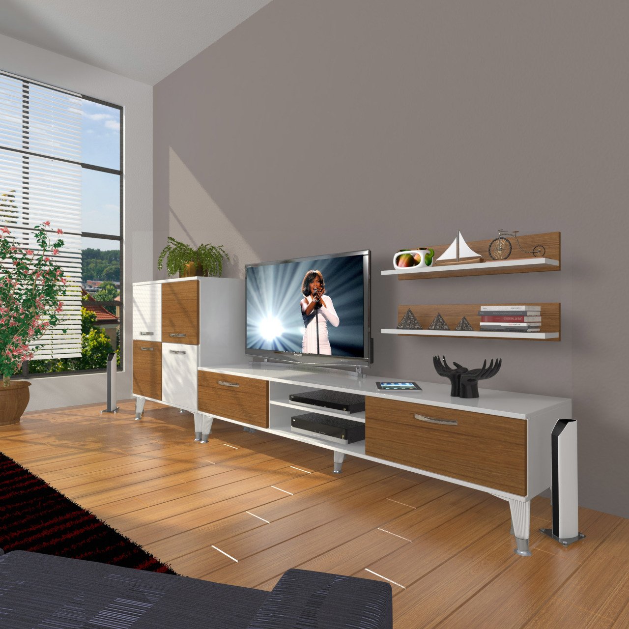 Decoraktiv Eko On Slm Dvd Silver Tv Ünitesi Tv Sehpası Beyaz - Ceviz