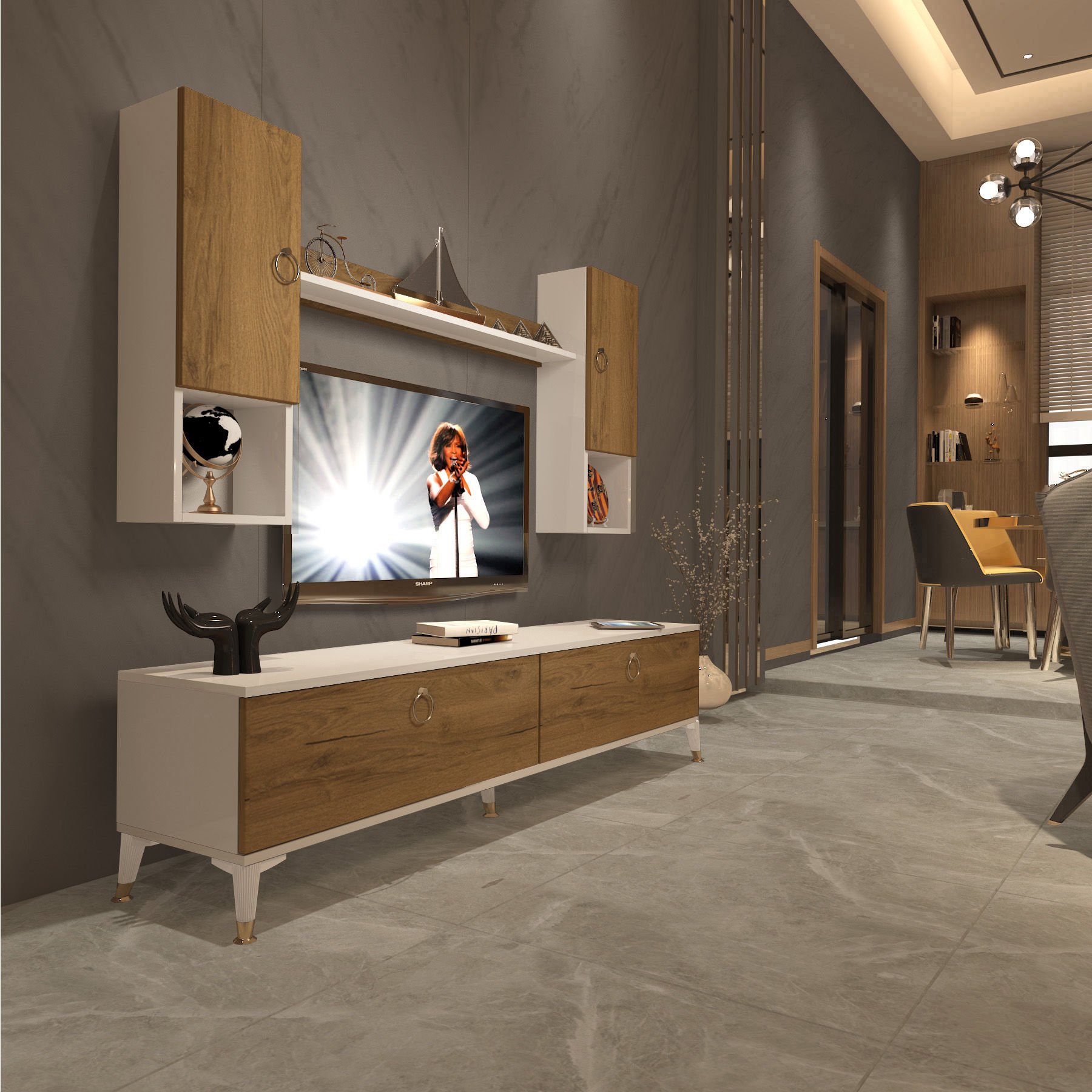 Decoraktiv Eko 5DA Mdf Std Gold Tv Ünitesi Tv Sehpası Beyaz - Pera