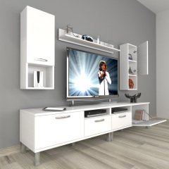 Decoraktiv Eko 5220DA Mdf Krom Ayaklı Tv Ünitesi Tv Sehpası Parlak Beyaz