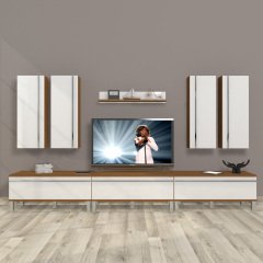 Decoraktiv Eko 8D Mdf Krom Ayaklı Tv Ünitesi Tv Sehpası Ceviz - Beyaz