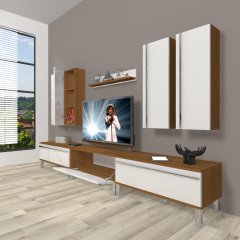 Decoraktiv Eko 8D Mdf Krom Ayaklı Tv Ünitesi Tv Sehpası Ceviz - Beyaz