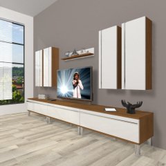 Decoraktiv Eko 8D Mdf Krom Ayaklı Tv Ünitesi Tv Sehpası Ceviz - Beyaz