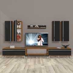 Decoraktiv Eko 8D Mdf Krom Ayaklı Tv Ünitesi Tv Sehpası Ceviz - Siyah