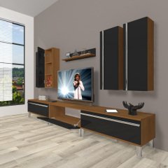 Decoraktiv Eko 8D Mdf Krom Ayaklı Tv Ünitesi Tv Sehpası Ceviz - Siyah