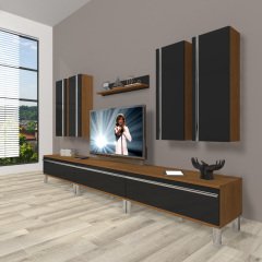 Decoraktiv Eko 8D Mdf Krom Ayaklı Tv Ünitesi Tv Sehpası Ceviz - Siyah