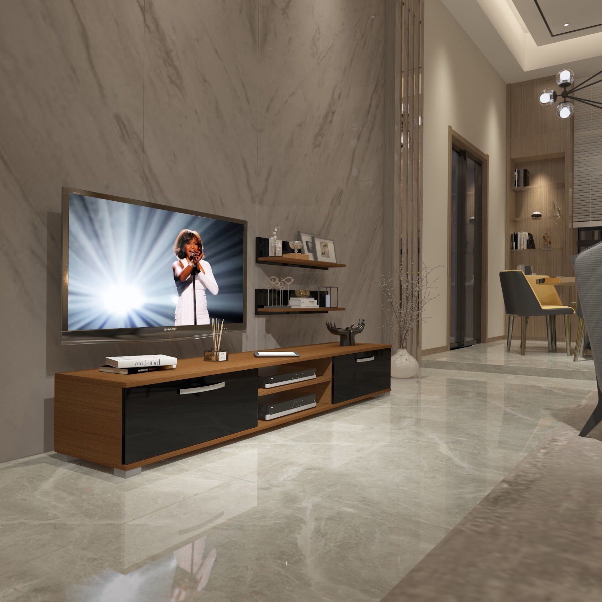 Decoraktiv Eko 4 Slm Dvd Tv Ünitesi Tv Sehpası Ceviz - Siyah