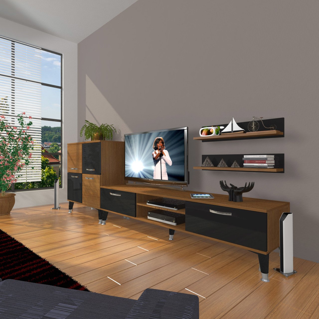 Decoraktiv Eko On Slm Dvd Silver Tv Ünitesi Tv Sehpası Ceviz - Siyah