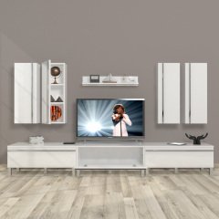 Decoraktiv Eko 8D Mdf Krom Ayaklı Tv Ünitesi Tv Sehpası Parlak Beyaz