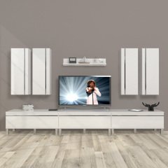 Decoraktiv Eko 8D Mdf Krom Ayaklı Tv Ünitesi Tv Sehpası Parlak Beyaz