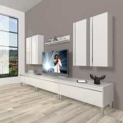 Decoraktiv Eko 8D Mdf Krom Ayaklı Tv Ünitesi Tv Sehpası Parlak Beyaz