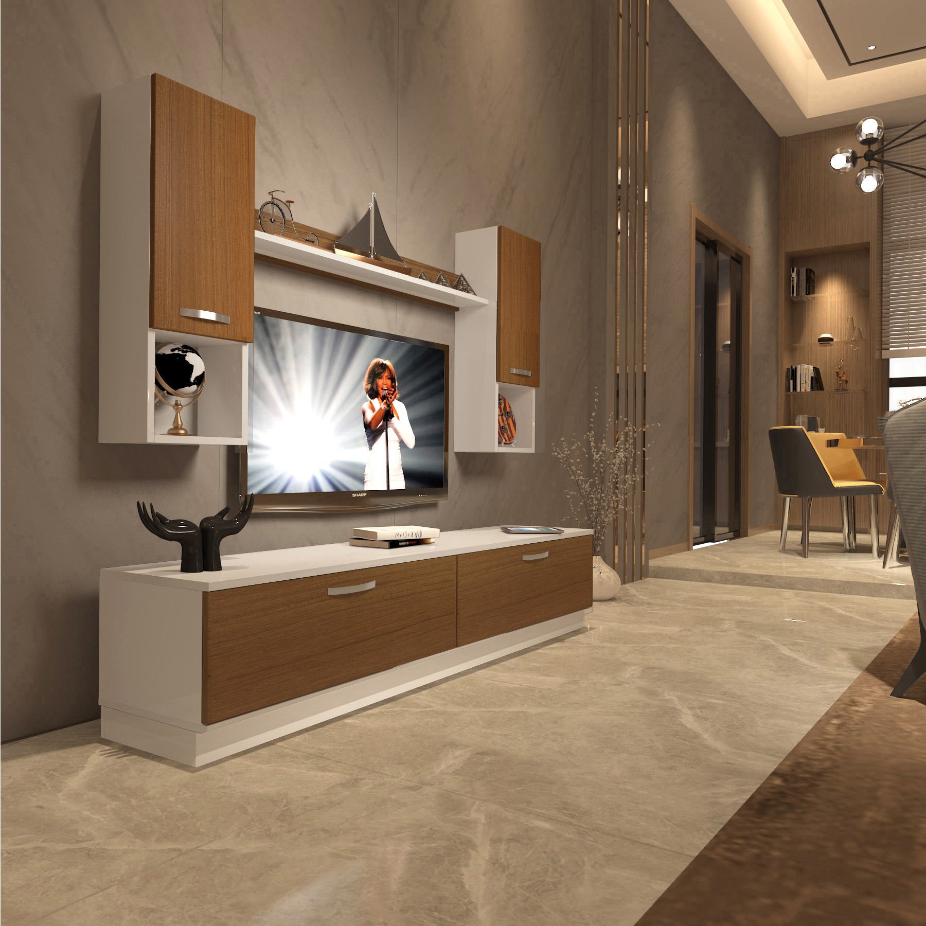 Decoraktiv Eko 5DAB Mdf Std Tv Ünitesi Tv Sehpası Beyaz - Ceviz