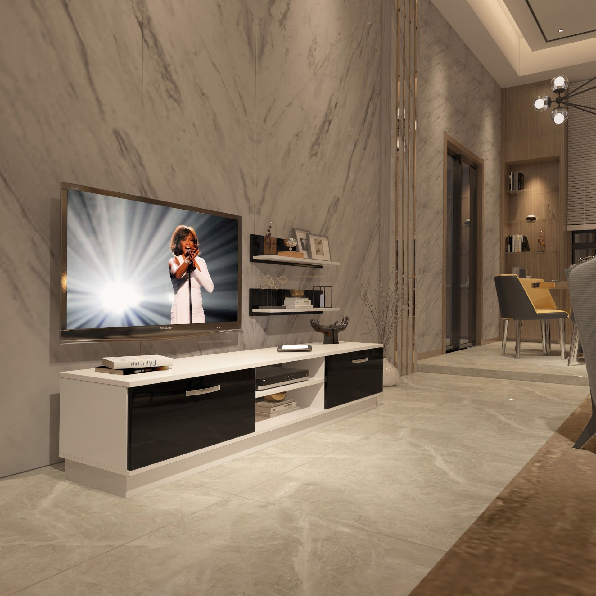 Decoraktiv Eko 4B Slm Dvd Tv Ünitesi Tv Sehpası Beyaz - Siyah