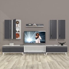 Decoraktiv Eko 8D Mdf Retro Tv Ünitesi Tv Sehpası Beyaz - Antrasit