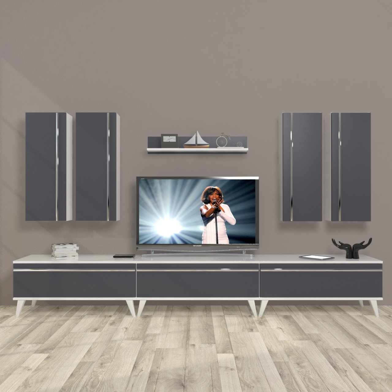 Decoraktiv Eko 8D Mdf Retro Tv Ünitesi Tv Sehpası Beyaz - Antrasit