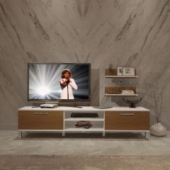 Decoraktiv Eko 4 Slm Dvd Krom Ayaklı Tv Ünitesi Tv Sehpası Beyaz - Ceviz