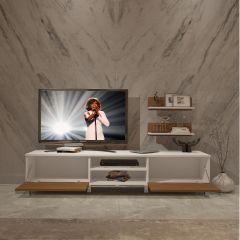 Decoraktiv Eko 4 Slm Dvd Krom Ayaklı Tv Ünitesi Tv Sehpası Beyaz - Ceviz
