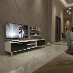 Decoraktiv Eko 4 Slm Dvd Krom Ayaklı Tv Ünitesi Tv Sehpası Beyaz - Siyah
